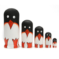 5 Pcs Penguin Wooden Russian Stacking Doll Matryoshka Nesting Dolls Gift