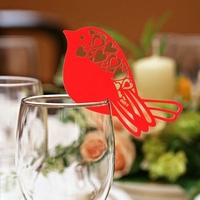 50Pcs Robin Bird Wedding Name Place Cards Wine Glass Laser Cut Pearlescent Card Party Accessories