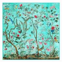 51"*51" Women Lake Blue Square Scarf Vintage Painting Big Beach Shawl