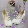 5cm White Lace Flower High Heel Leather Wedding Bridal Shoes For Women