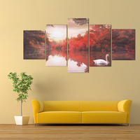 5PCS Sunset Lake Canvas Painting Unframed Landscape Huge Modern Wall Art Home Decor