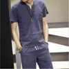 5XL Mens Solid Color Vintage Linen Buttons Casual Short Sleeve T-shirts