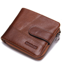 6 Card Slots Genuine Leather Wallet Solid Card Holder Vintage Casual Coin Bag For Men