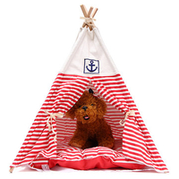 60*60*84cm Cat Dog Sleeping House Red Navy Striped Washable Tent With Cushion