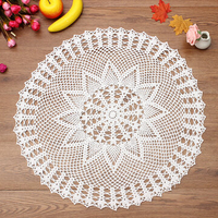 60cm Handmade Crochet Lace Placemat Doilies Cotton Round White Tablecloth Home Decor