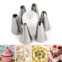6pcs Stainless Steel Icing Piping Nozzles Cake Cream Decorating Tool With Convertor