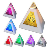 7 Colors Changing Pyramid Digital LED Calendar Thermometer Time Alarm Clock