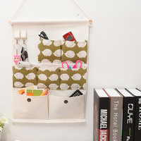 7-pocket Double Hooks Wall Hanging Bag Multi-layer Linen Bath Kitchen Storage Bag Organizer Bedroom