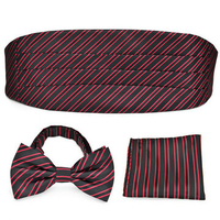 7cm Pensee Male Formal Stripe Neckties Pre-Tied Bow Pocket Square Ties Cummerbund Set