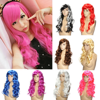 8 Colors Colorful Curly Long Wavy Wigs Party Cosplay Hair