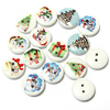 80pcs Christmas Wooden Santa Claus Snowman Pattern Buttons Christams Decor