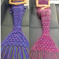 85x190cm Mermaid Tail Sofa Blanket Soft Warm Hand Crocheted Knitting Wool For Adult