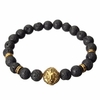 8MM Black Lava Stone Gold Head Lion Elastic Bracelet