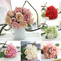 9 Heads Real Touch Rose Artificial Flowers Plants Bouquet Bridal Party Wedding Home Decor