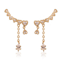 925 Silver Needle Hollow Heart Zircon Drop Earrings