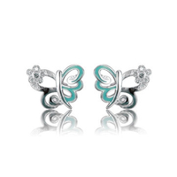 925 Sterling Silver Color Epoxy Enamel Butterfly Earrings