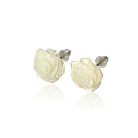 925 Sterling Silver Shell White Rose Stud Earrings