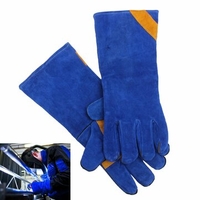 A Pair Insulation Welding Gloves Blue Thicken Leather Protective Gloves