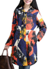 Abstract Print Hooded Single Button Thick Long Women Coat