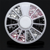 Acrylic Nail Art Decoration Tip Round Wheel Black White Pink Glitter Rhinestones