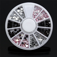 Acrylic Nail Art Decoration Tip Round Wheel Black White Pink Glitter Rhinestones
