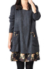 Acrylic Pocket O-neck Loose Casual Long Sleeve Dress