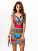 African Style Print Short Sleeve V-neck Mini Dress For Women