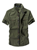 AFSJEEP Casual Cotton Washed Breathable Short Sleeve Band Collar Cargo Dress Shirts for Men
