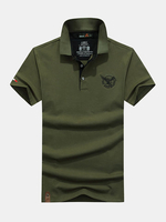 AFSJEEP Mens Cotton Solid Color Turn-down Collar Short Sleeve Casual Polo Shirt