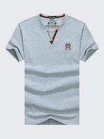 AFSJEEP Mens Cotton Solid Color V-neck Short Sleeve Casual T-shirt