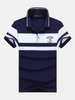 AFSJEEP Mens Striped Printed Turn-down Collar Short Sleeve Casual Polo Shirt