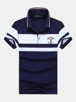 AFSJEEP Mens Striped Printed Turn-down Collar Short Sleeve Casual Polo Shirt