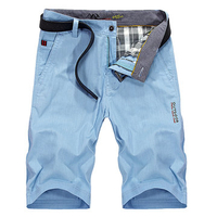 AFSJEEP Mens Summer Cotton Linen Solid Color Knee Length Casual Shorts