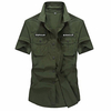 AFSJEEP Military Pure Cotton Short SleevesThin Solid Color Chest Pockets Cargo Dress Shirts for Men