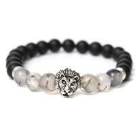 Agate Stone Black Matte Plastic Beads Lion Head Bracelet