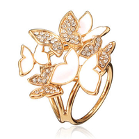 Alloy Crystal Butterfly Three-Ring Scarves Buckle Brooch