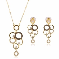 Alloy Jewelry Set Rhinestone Circle Necklace Earrings Set