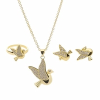 Alloy Jewelry Set Rhinestone Fly Bird Earrings Necklace Set