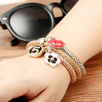 Alloy Lips Flowers Digital Rhinestone Pendant Tricolor Resin Bracelet Set