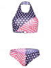 American Flag Printed Two-piece Halter Full Cup Backless Swimwear