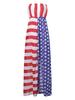 American Flag Star Striped Printed Double Deck Chiffon Strapless Ruffle Beach Dress