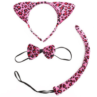 Animal Leopard Ear Set Hairband Bow Tie Tail Headband Party Halloween Wear