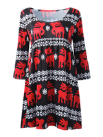 Animal Printed 3/4 Sleeve O Neck A Line Mini Dresses For Women
