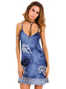 Animal Printed Sleeveless V Neck Short Mini Braces Skirt Dresses