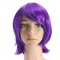 Anime Purple Short Full Wig Cosplay Party Straight Hair Full Wigs High-temperature Hairpiece Unisex