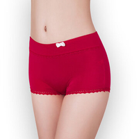 Anti Leakage Boxer Middle Waist Bowknot Boyshorts Modal Lace Pure Color Breathable Panties