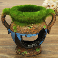 Aquarium Ornament Resin Sculpture Fish Tank Moss Vase Reptile Hiding Living Room Home Decor