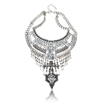 Arrow Rhinestone Tassel Bib Choker Statement Necklace