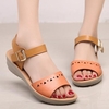 Artificial Leather Color Match Soft Hollow Out Buckle Wedge Heel Sandals