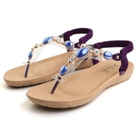 Artificial Stone Beaded Gem Clip Toe Flip Flops Flat Slip On Sandals